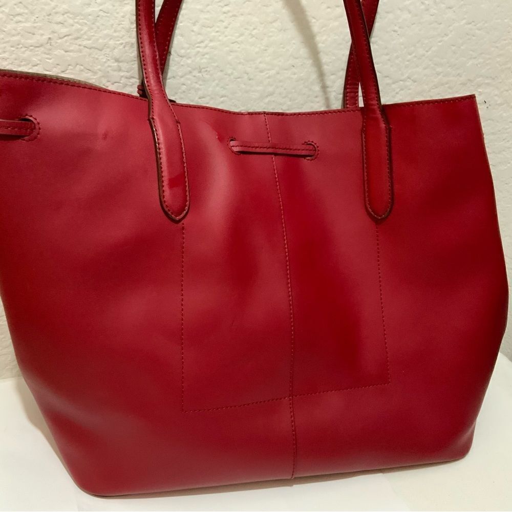 Ralph Lauren Red Leather Tote drawstring open top - Picture 4 of 11